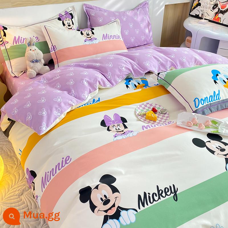 Disney Dâu Gấu Bông Chải 4 Bông Bé Gái Trẻ Em Bộ 3 Bộ Vỏ Chăn - Mickey nghịch ngợm