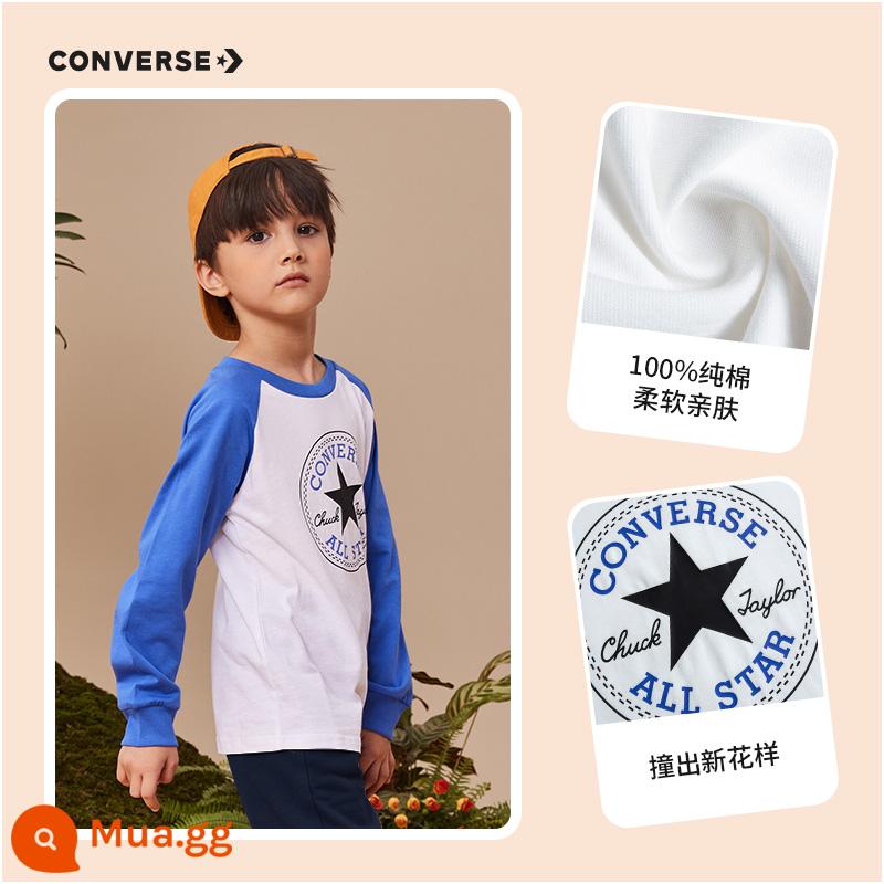 Bộ đồ trẻ em Converse áo thun dài tay mùa xuân và mùa thu 2023 mới cho bé trai size trẻ em Áo sơ mi dài đáy chữ T cho bé sơ mi quần áo mùa xuân - Đường khâu màu xanh sáng Amparo-kiểu unisex-kiểu unisex [100% cotton]