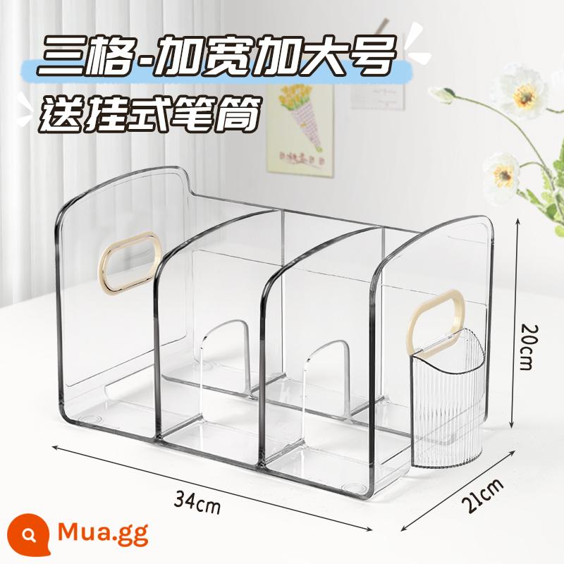 Máy Tính Để Bàn Giá Sách Acrylic Trong Suốt Sách Học Sinh Để Bàn Chia Bút Có Giá Để Đồ Hộp Bảo Quản - Ba ngăn cực lớn ✨trong suốt + hộp đựng bút [cực dày và chống rơi tốt hơn/với thiết bị cầm tay]