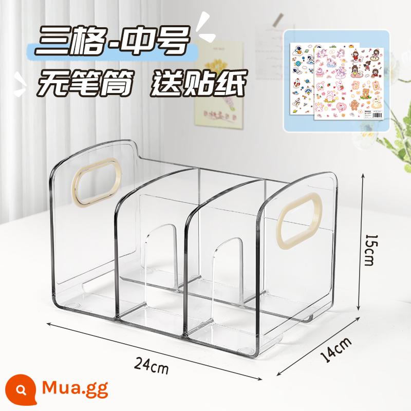 Máy Tính Để Bàn Giá Sách Acrylic Trong Suốt Sách Học Sinh Để Bàn Chia Bút Có Giá Để Đồ Hộp Bảo Quản - [Nhãn dán dễ thương miễn phí]❤ Ba khung vừa trong suốt