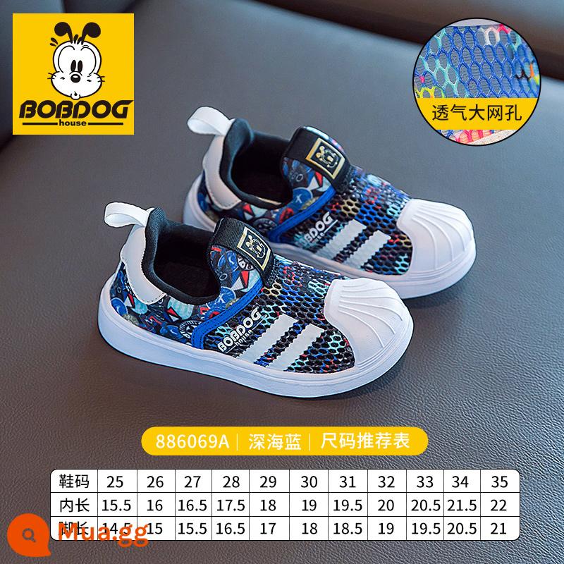 Bobbean Giày Trẻ Em Giày Sneaker Trẻ Em 2023 Mới Giày Bé Gái Mùa Xuân Sâu Vỏ Đầu Giày Sneakers Cho Bé - 886069 Mạng đơn xanh biển sâu