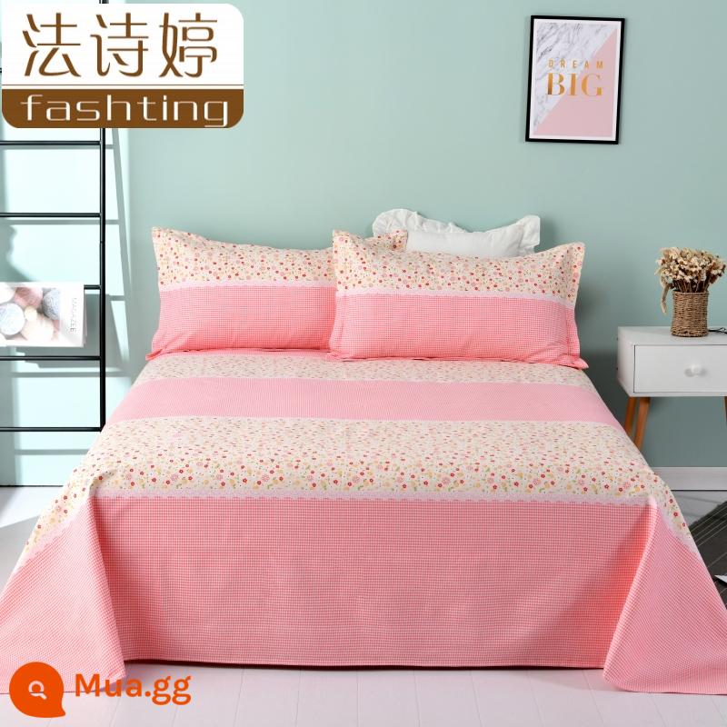 Ga trải giường cotton dày tấm đơn 100 cotton tấm vải thô cũ 1 mét 51,8m học sinh đơn 1,2 bộ ba mảnh - có hoa