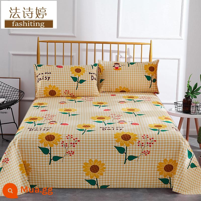 Ga trải giường cotton dày tấm đơn 100 cotton tấm vải thô cũ 1 mét 51,8m học sinh đơn 1,2 bộ ba mảnh - hướng dương