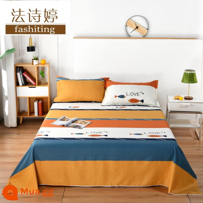 Ga trải giường cotton dày tấm đơn 100 cotton tấm vải thô cũ 1 mét 51,8m học sinh đơn 1,2 bộ ba mảnh - cá thời gian