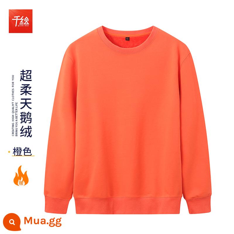 Cổ tròn cotton dày T in logo theo yêu cầu cộng với nhung dài tay nam nữ cùng phong cách đội văn hóa công ty áo sơ mi công sở quần áo mùa thu đông - Cổ tròn màu cam cộng với nhung