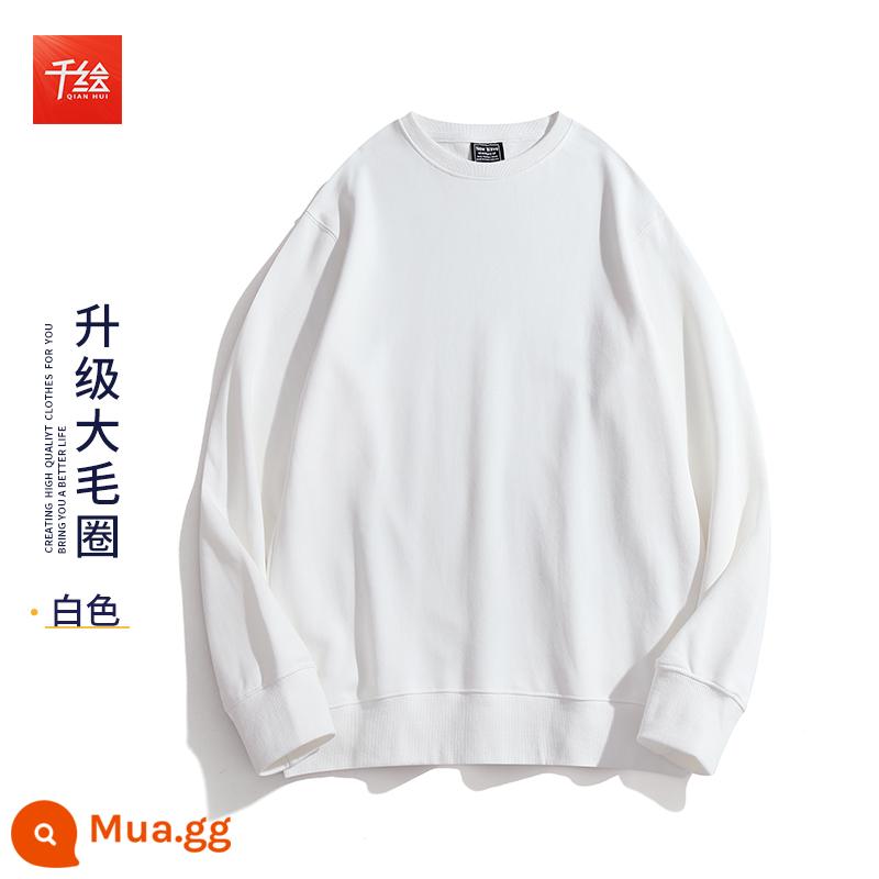 Cổ tròn cotton dày T in logo theo yêu cầu cộng với nhung dài tay nam nữ cùng phong cách đội văn hóa công ty áo sơ mi công sở quần áo mùa thu đông - Phần mỏng cổ tròn màu trắng