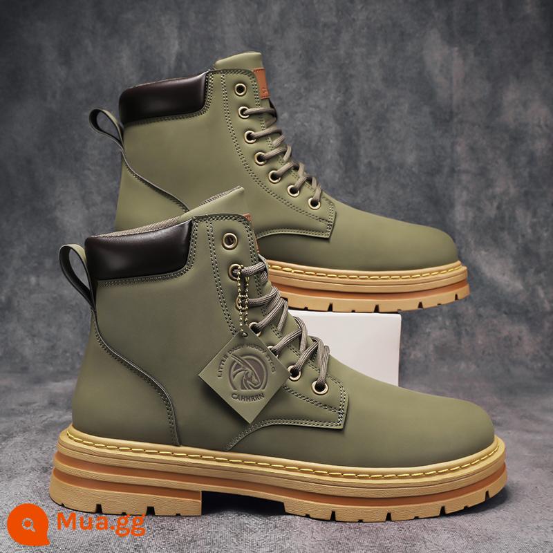 Martin Boots Mùa đông nam cộng với nhung leo núi cao -Giày da bảo vệ trang web chống thấm nước nội bộ nam - Màu xanh quân đội [Phong cách ảnh chính] (Phiên bản chính thức hàng đầu)