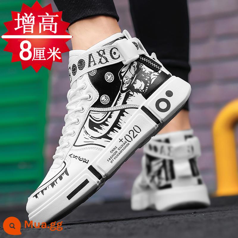 Giày Nam Xu Hướng Mùa Xuân Tất Cả Các Trận Đấu Giày Sneaker Nam 2023 Mới Ống Cao Thoáng Khí Bên Trong Tăng Chiều Cao Giày Thể Thao Nam - Màu trắng (phiên bản nâng cao)