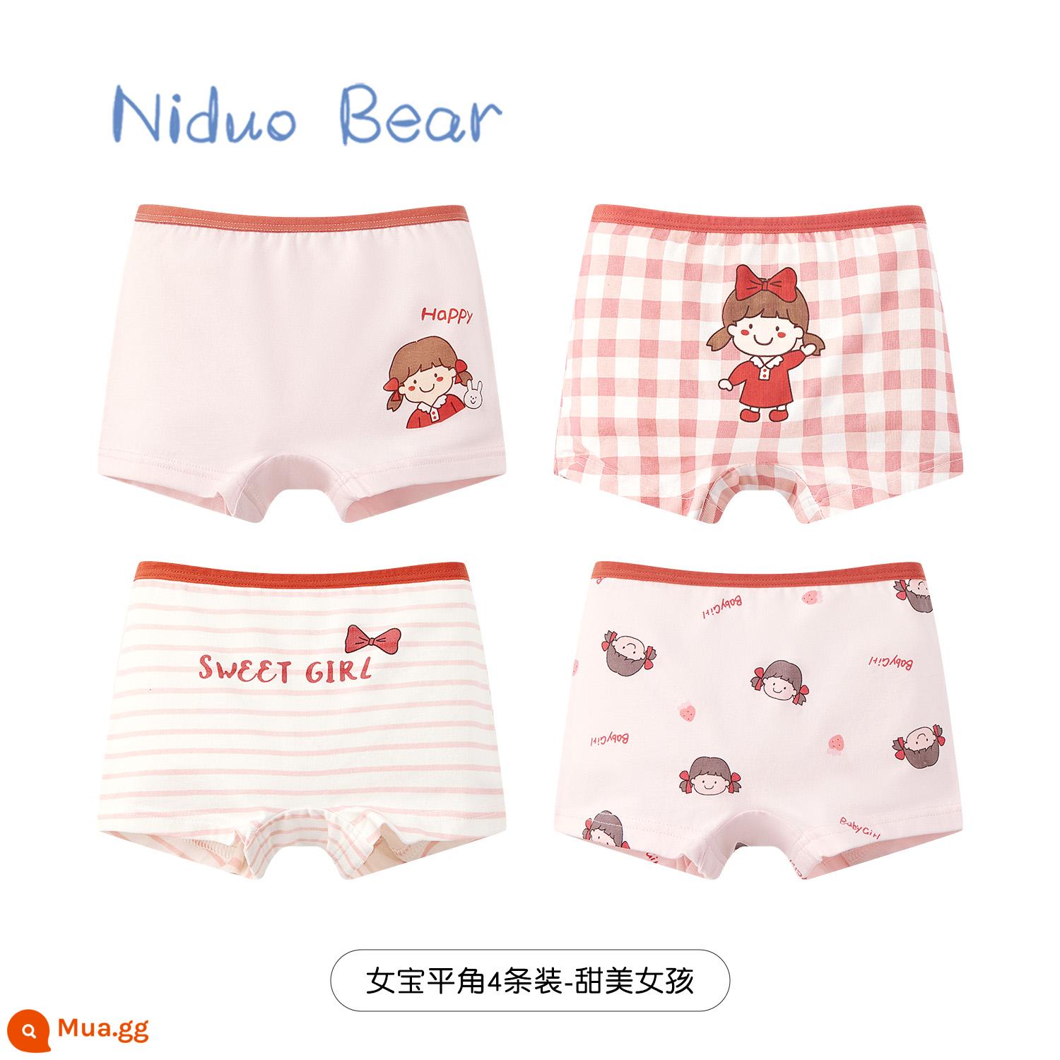 Nido Bear Quần Lót Bé Gái Quần Boxer Cotton Tam Giác Vuông Trẻ Em Bé Gái Không Kẹp PP Quần Short Trẻ Em Vừa Và Nhỏ - TB629+TB631 (4 gói)