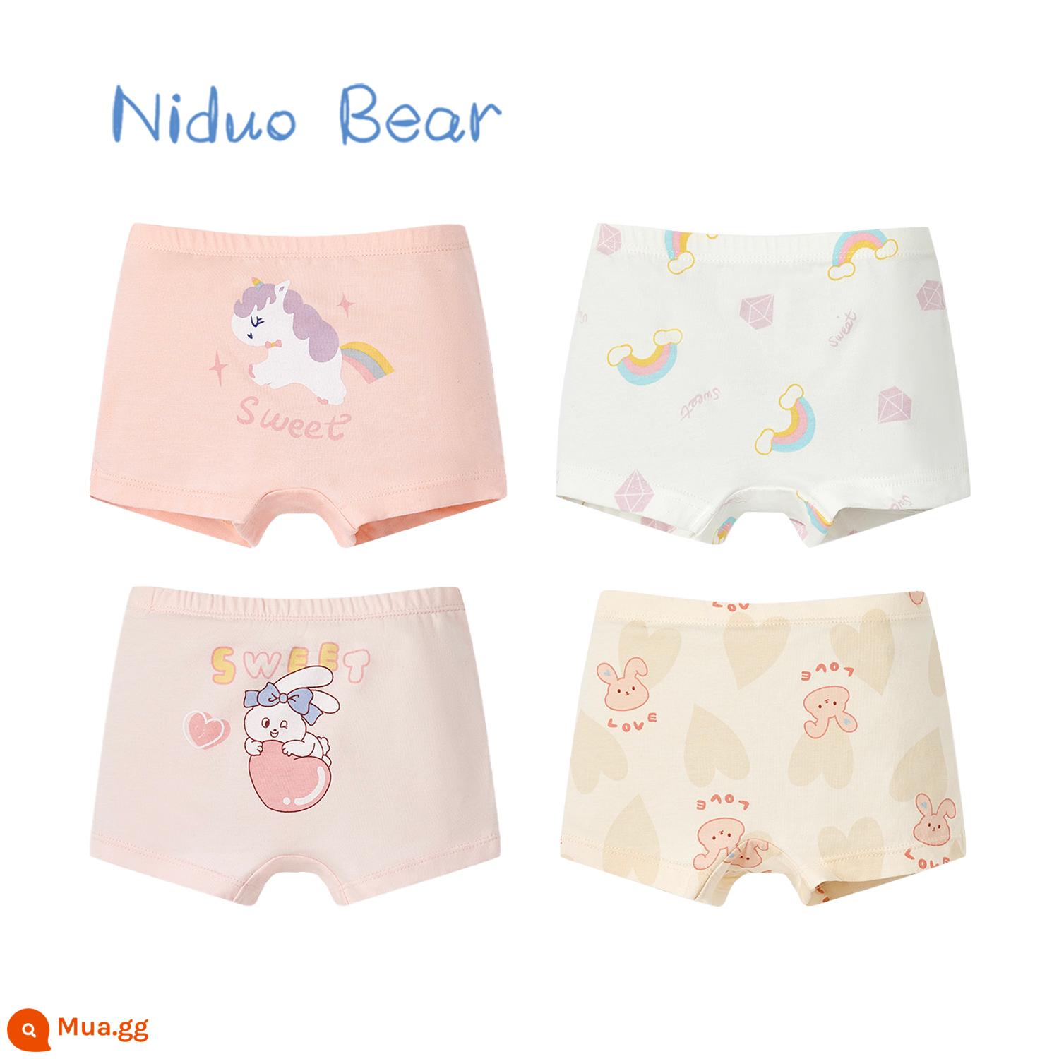 Nido Gấu Bé Gái Quần Lót Trẻ Em Cotton Nguyên Chất Quần Lót Boxer Cho Bé Quần Lót Boxer Bé Gái Không Kẹp Mông - TB731+TB743 (4 gói)