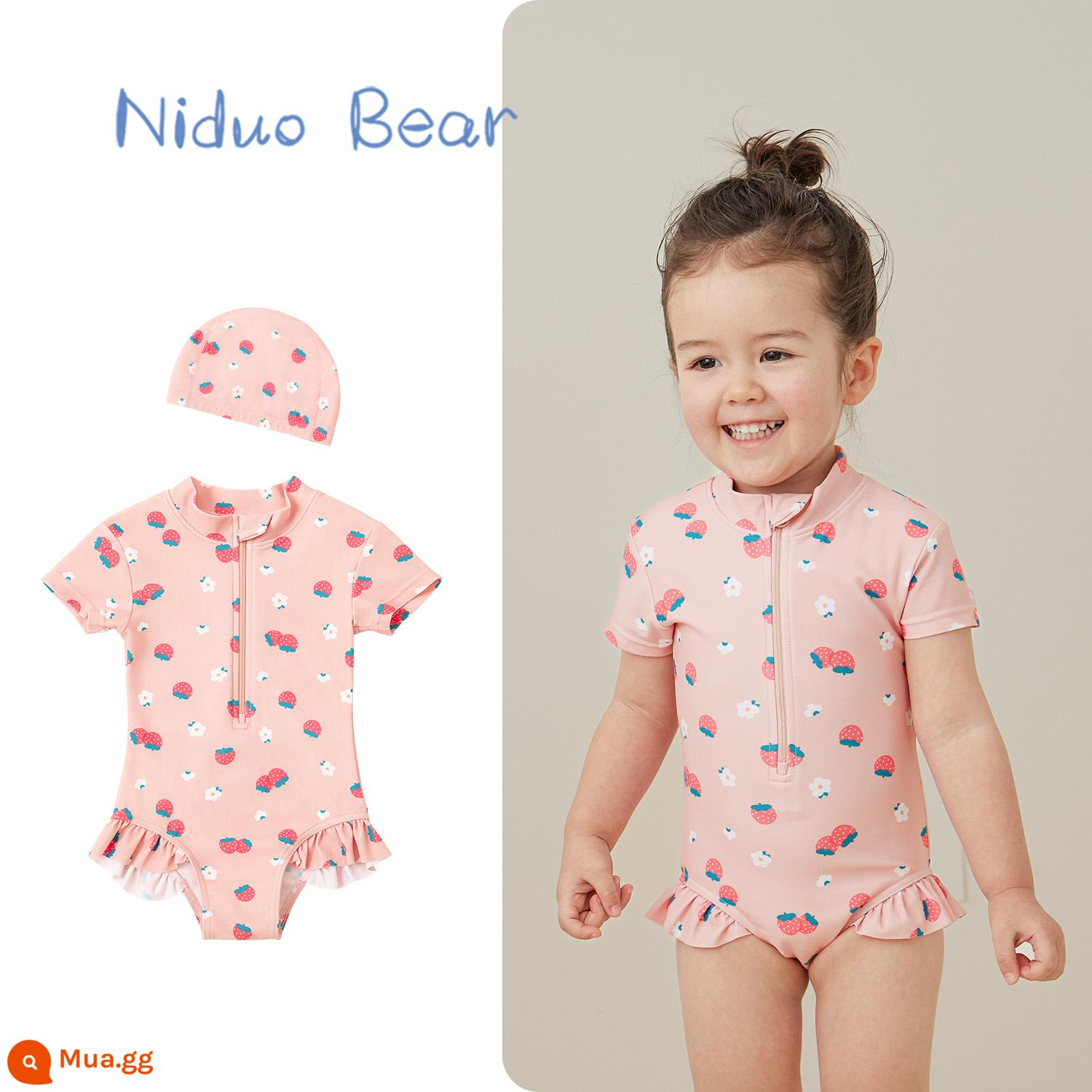 Áo tắm trẻ em Nido Bear 2023 bé gái 3 tuổi áo tắm bé gái áo tắm một mảnh mùa hè cho bé - Strawberry Kiss (bao gồm mũ bơi cùng kiểu dáng)