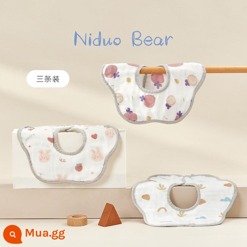 Yếm Nido gấu nước dãi bé hình cánh hoa Yếm nhỏ chống bẩn Yếm sơ sinh cotton chống thấm nước có thể xoay được - Thỏ Dâu + Măng Cụt Tím + Hình Học Màu Sắc Tương Phản