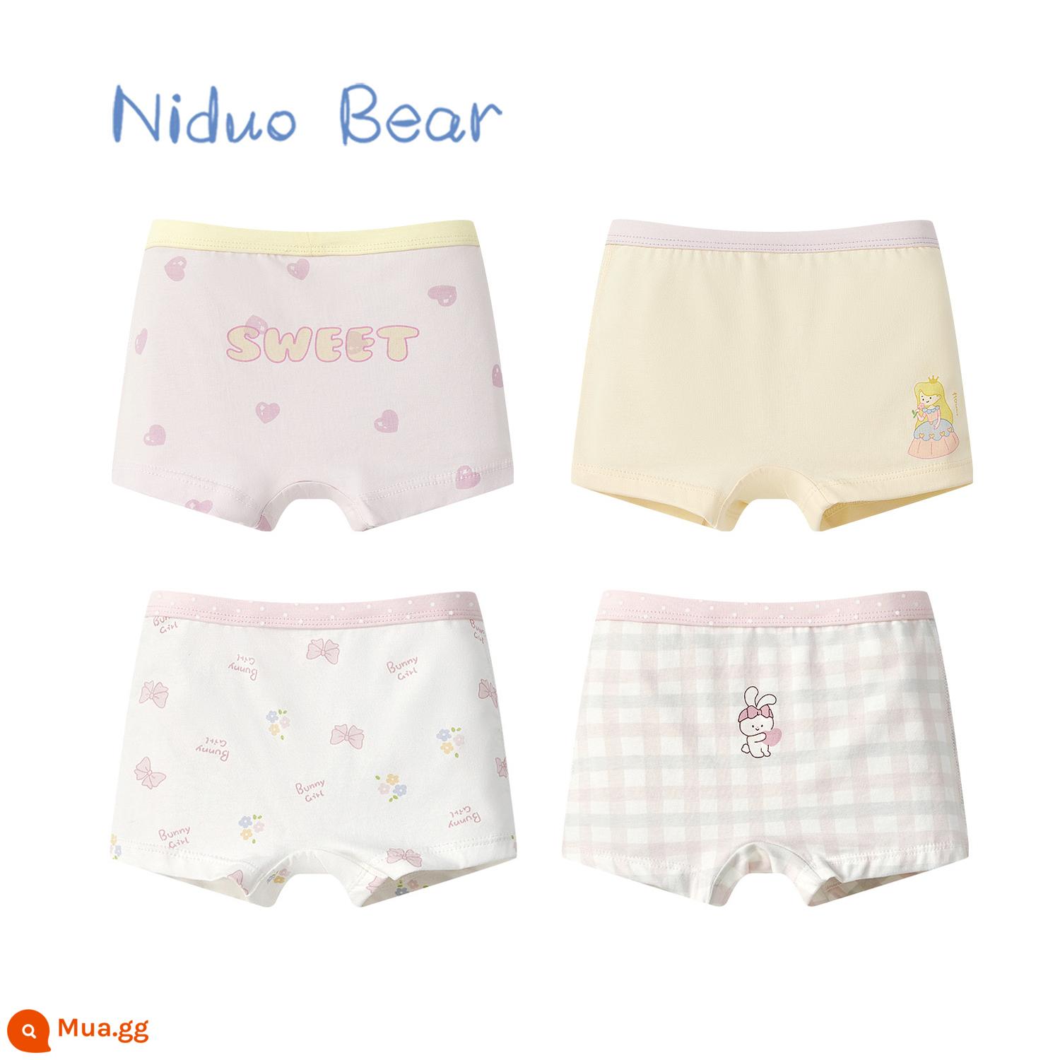 Nido Bear Quần Lót Bé Gái Quần Boxer Cotton Tam Giác Vuông Trẻ Em Bé Gái Không Kẹp PP Quần Short Trẻ Em Vừa Và Nhỏ - TB967+TB963 (4 gói) [60 kháng khuẩn]