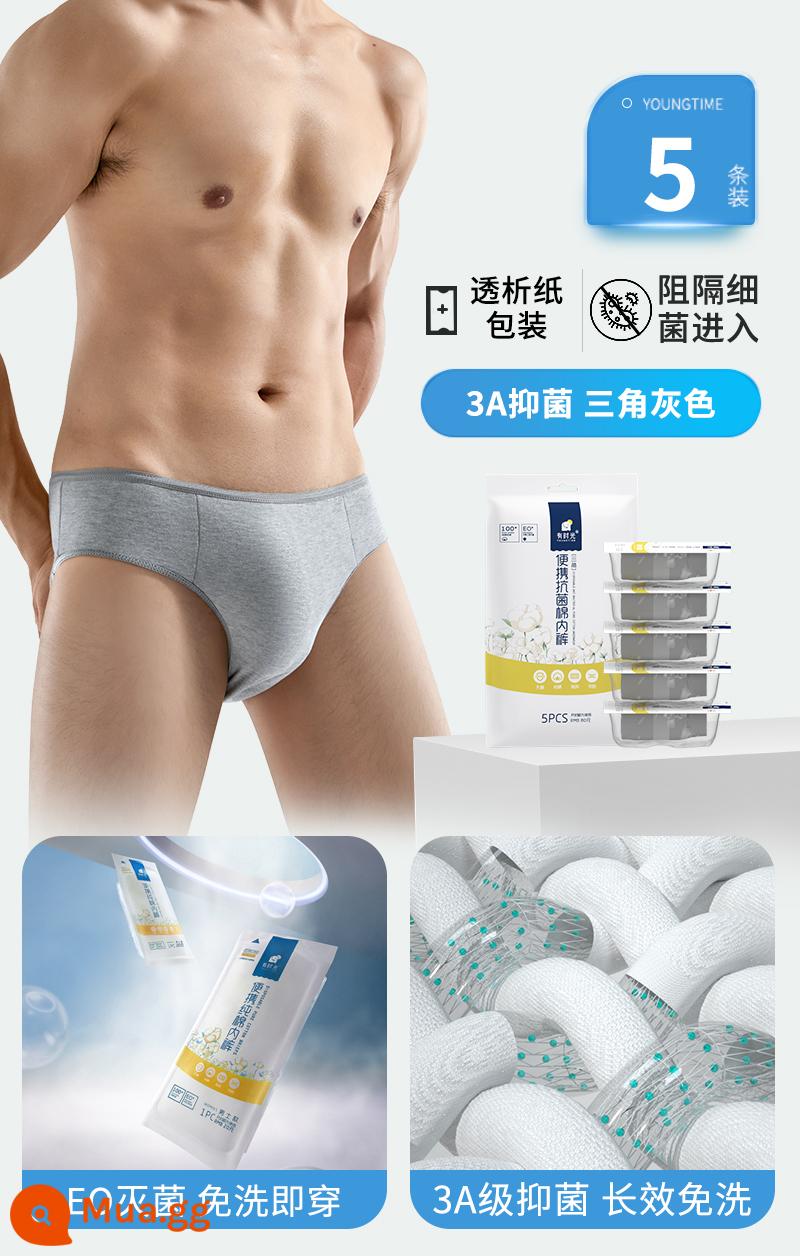 Dùng Một Lần Quần Lót Nam Du Lịch Boxer Trưởng Thành Cotton Nguyên Chất Quần Boxer Bé Trai Đi Công Tác Hàng Ngày Quần Short Nam Dùng Một Lần - [Kháng khuẩn 3A][Tam giác] Túi 5 gói màu xám