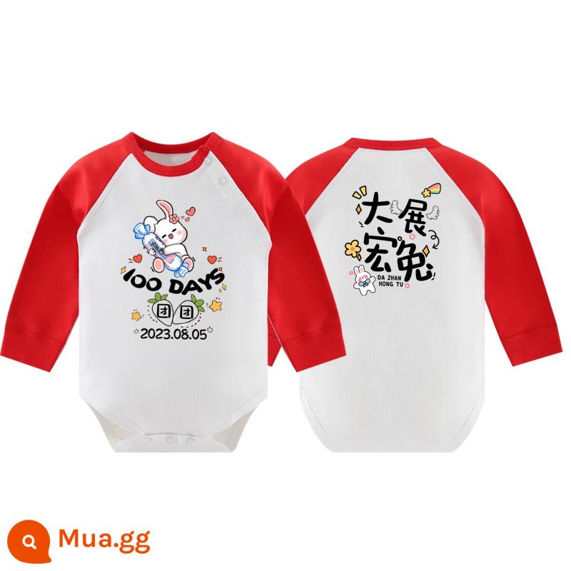 Thỏ bé trăm ngày quần áo tùy chỉnh ảnh quần áo sơ sinh áo liền quần trăng tròn cotton nguyên chất xuân trăm tuổi quần áo leo núi xuân thu - 2708 tay áo dài màu đỏ tam giác kaki hai mặt. Vui lòng ghi chú tên, ngày sinh, giới tính và ngày.