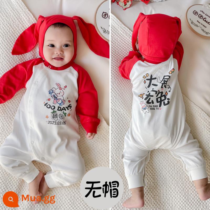 Thỏ bé trăm ngày quần áo tùy chỉnh ảnh quần áo sơ sinh áo liền quần trăng tròn cotton nguyên chất xuân trăm tuổi quần áo leo núi xuân thu - 1608 tay áo màu đỏ mở bên kaki dài hai mặt. Vui lòng ghi chú tên, ngày sinh, giới tính và ngày.