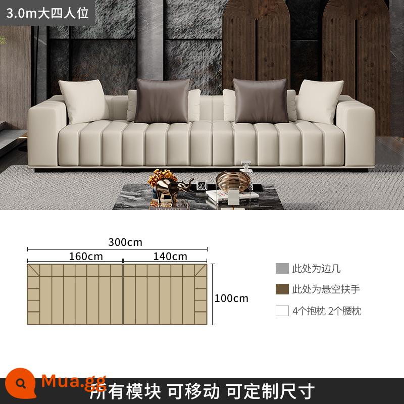 Ý nhẹ nhàng sang trọng phím đàn piano ghế sofa da Freeman phòng khách tối giản biệt thự sàn phẳng lớn ghế sofa góc - [Rộng 3.0m bốn chỗ/không tủ, không cánh bay] Da bò hạt dày cấp S