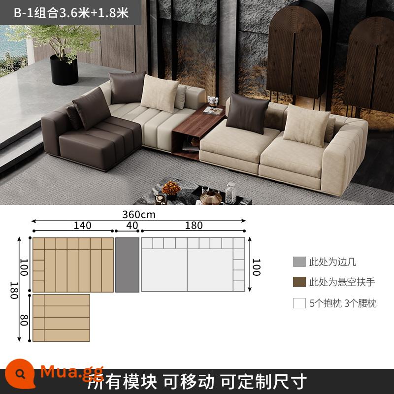 Ý nhẹ nhàng sang trọng phím đàn piano ghế sofa da Freeman phòng khách tối giản biệt thự sàn phẳng lớn ghế sofa góc - [B-1 kết hợp 3,6 mét + 1,8 mét] Da bò hạt dày loại S