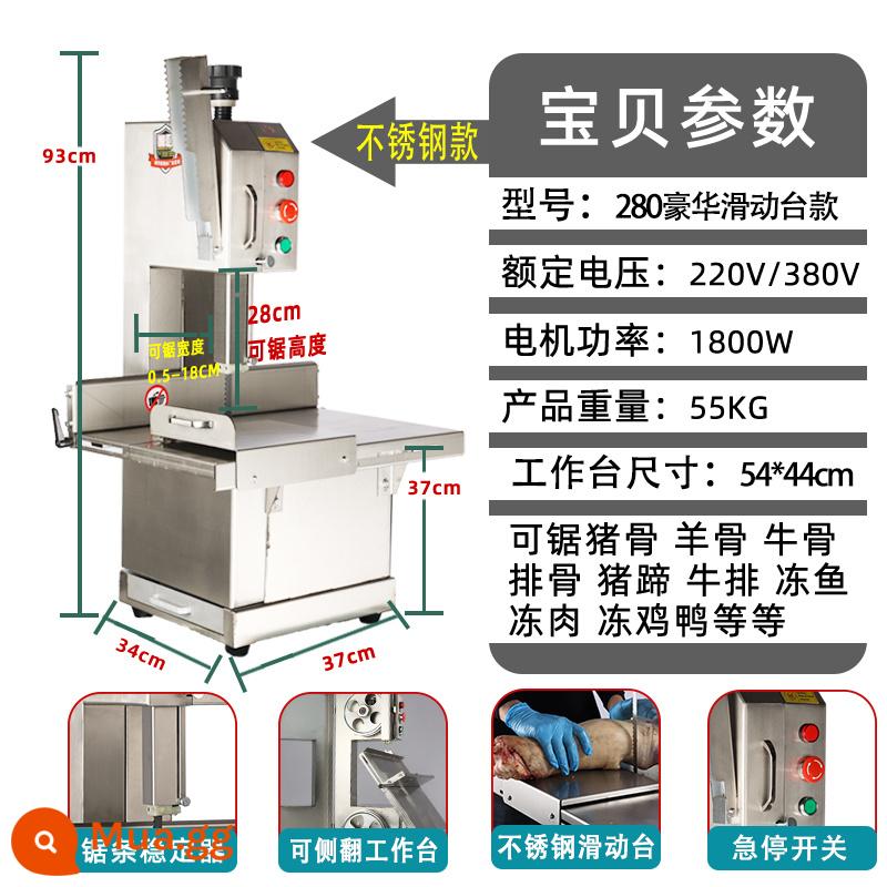 Máy cưa xương để bàn kịch thương cắt theo xương gia đình máy cắt xương điện nhỏ tự động chặt xương hiện vật - Mặt bàn thương mại F280A loại inox + bàn trượt + lưỡi cưa