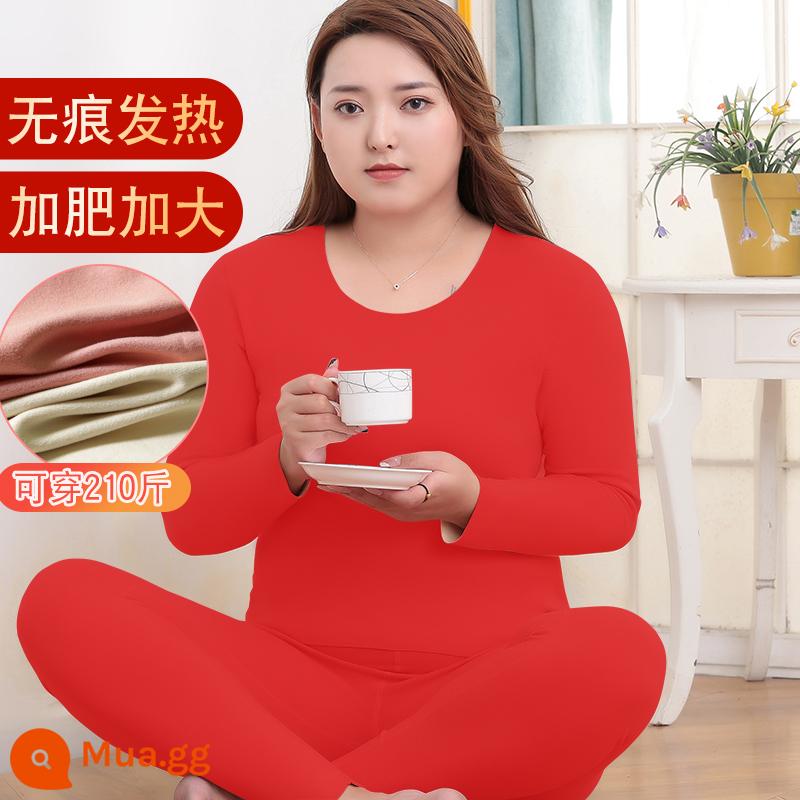 Thêm phân bón và tăng quần áo nóng tóc nóng. Bộ quần áo phụ nữ Fat Mm Qiu Yi Vệ sinh Ladies Đau đớn cộng với áo nhung dưới cùng - [Bộ] Đỏ Trung Quốc