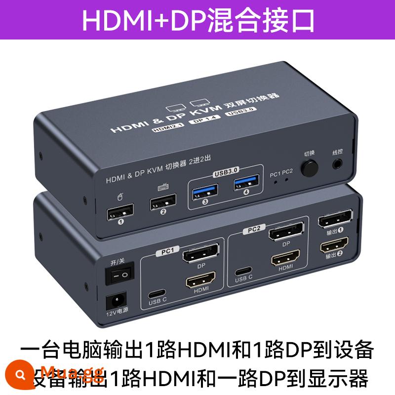 bộ chuyển đổi kvm màn hình bàn phím chuột usb chia sẻ hai trong hai hdmi dp hai trong một màn hình kép kvm 4K60hz chuyển đổi chế độ sao chép mở rộng đồng bộ - Giao diện kết hợp HDMI+DP 8K 60Hz