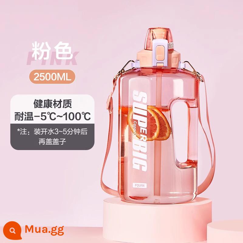 Dang dang dang dang lớn -capacity water Cup Cross -body Back Girls Summer Sports Fitness Tonnit Ton Barrel Men's Cup - Hồng-2500ml-nước uống thẳng + ống hút, kèm túi đựng cho bé