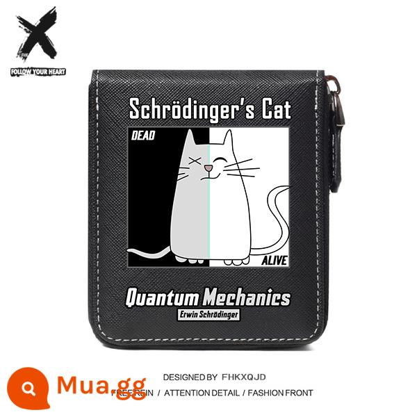 Schrödinger's cat cá tính sáng tạo ví hàng hiệu hợp thời trang dây kéo ngắn phiên bản Hàn Quốc học sinh nam nữ tuổi teen học sinh cấp 3 - dây kéo ngắn con mèo schrödinger màu đen và trắng