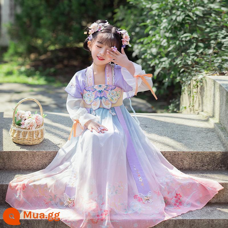 Girls' Hanfu Summer Children's Flower God Trang phục cổ đại Qi bất tử 2023 Đầm kiểu Trung Quốc mới mùa hè Super Fairy Girl - anh đào tím