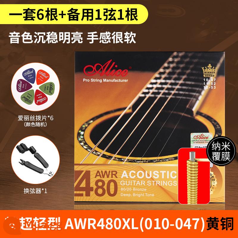 Bộ dây đàn guitar alice Alice bộ 6 dây đàn guitar acoustic dân gian trọn bộ dây đơn 1 dây chống gỉ - Bộ phủ AWR480XL (010-047) + 6 phím đàn + bộ đổi dây ba trong một