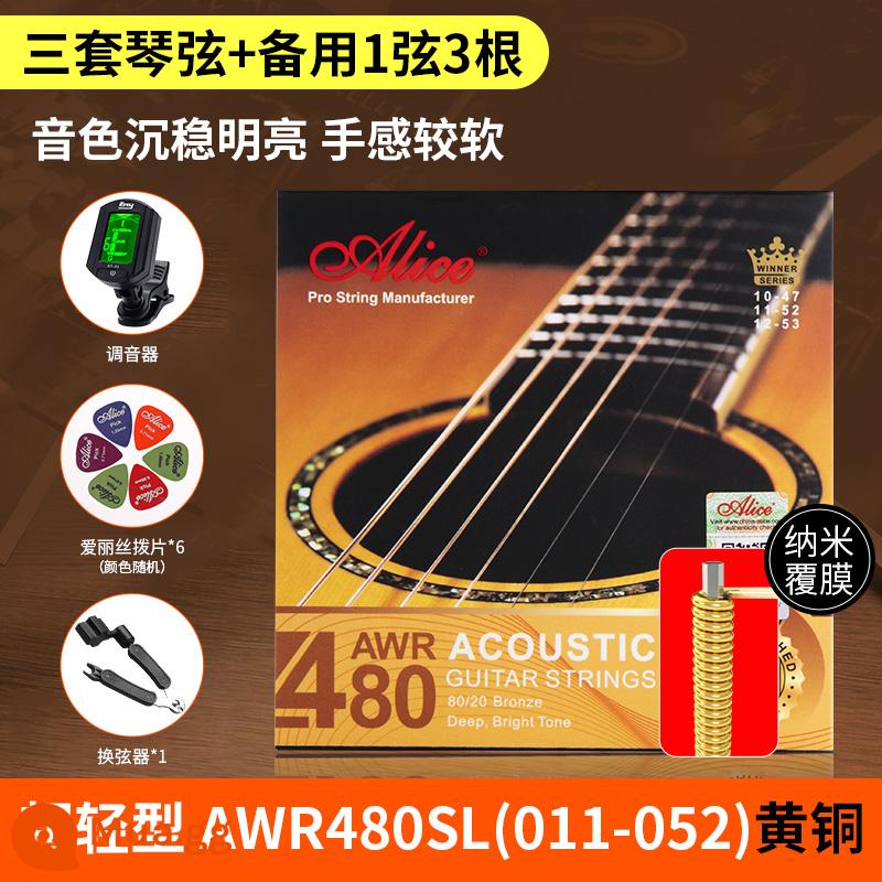 Bộ dây đàn guitar alice Alice bộ 6 dây đàn guitar acoustic dân gian trọn bộ dây đơn 1 dây chống gỉ - Lớp phủ AWR480SL (011-052) ba bộ + bộ chỉnh đàn guitar + 6 phím đàn + bộ đổi dây ba trong một