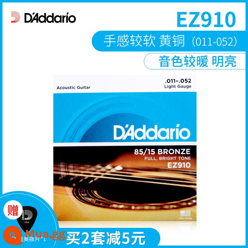 Bộ dây đàn guitar D'Addario chính hãng Mỹ bộ 6 dây đàn guitar acoustic dân gian full set dây EJ16 - Đồng thau EZ910 (011-052)