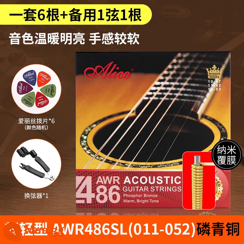 Bộ dây đàn guitar alice Alice bộ 6 dây đàn guitar acoustic dân gian trọn bộ dây đơn 1 dây chống gỉ - Bộ phủ AWR486SL (011-052) + 6 phím đàn + bộ đổi dây ba trong một