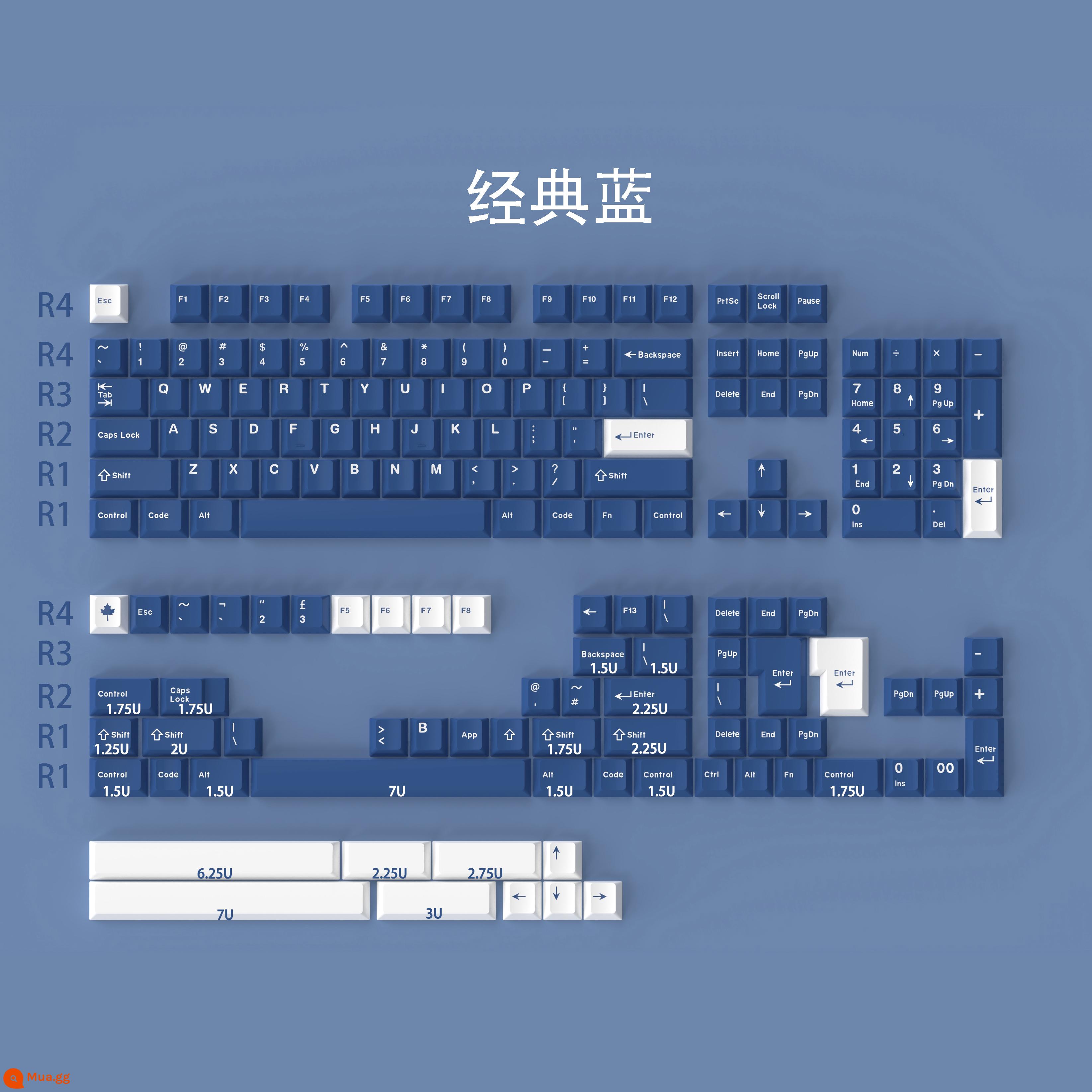 Aifei biểu tượng anh đào chiều cao ban đầu keycap ABS đúc hai màu toàn bộ ảo ảnh WOB Độc màu xanh cổ điển - Daye Mold Classic Blue 172 phím