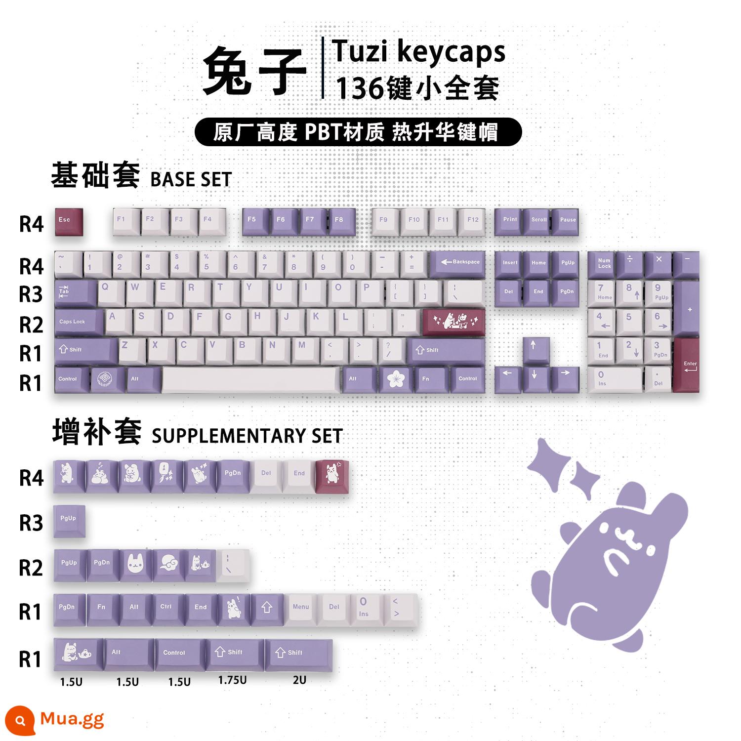 GMK Tử Tử Thỏ Keycap Tím PBT Thăng Hoa 138 Phím Ban Đầu Chiều Cao Bàn Phím Cơ 64/84/980 - Bộ keycaps hình thỏ nhỏ hoàn chỉnh