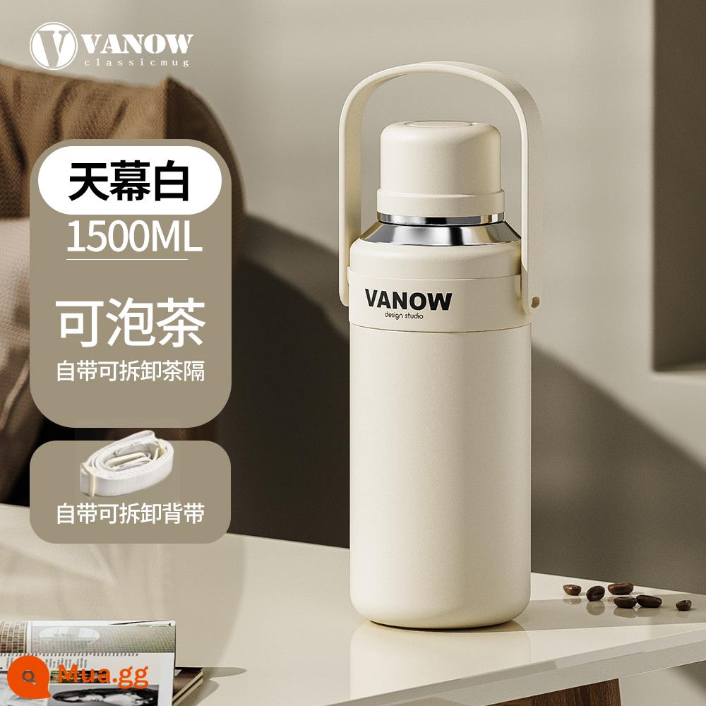 Bình giữ nhiệt Vanow Anh dung tích lớn bé gái 2023 mới cho trẻ sơ sinh cốc nước inox ấm đun nước cho trẻ em - Sky White 1500ml (có thể xách hoặc xách)