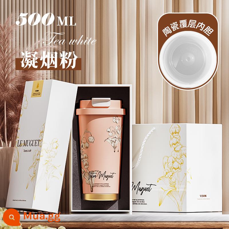 Vanow Lily Of The Valley Mới Cách Nhiệt Cà Phê Gốm Lót Bé Gái Cao Cấp Ống Hút Cốc Nước Quà Tặng Sinh Nhật - Bột ngưng tụ khói 500ml [lót gốm + bao bì hộp quà tặng]