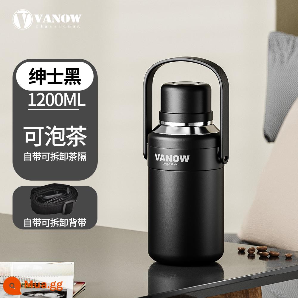 Bình giữ nhiệt Vanow Anh dung tích lớn bé gái 2023 mới cho trẻ sơ sinh cốc nước inox ấm đun nước cho trẻ em - Gentleman Black 1200ml (có thể xách hoặc xách)