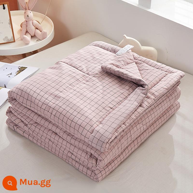 Cotton có thể giặt được mùa hè mát chăn điều hòa không khí đôi có thể giặt bằng máy cho trẻ em độc thân ký túc xá sinh viên mùa hè chăn mỏng - Lưới nhỏ màu hồng nhạt