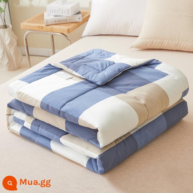 Cotton có thể giặt được mùa hè mát chăn điều hòa không khí đôi có thể giặt bằng máy cho trẻ em độc thân ký túc xá sinh viên mùa hè chăn mỏng - lưới xám xanh