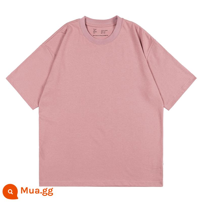 NGOARMY Nặng 255G Cổ Tròn Cotton Tân Cương Đế Lò Xo Nam Nữ Trắng Ngắn Tay Rời Cotton Quốc Triều - Màu hồng dịu dàng (phiên bản thoải mái)