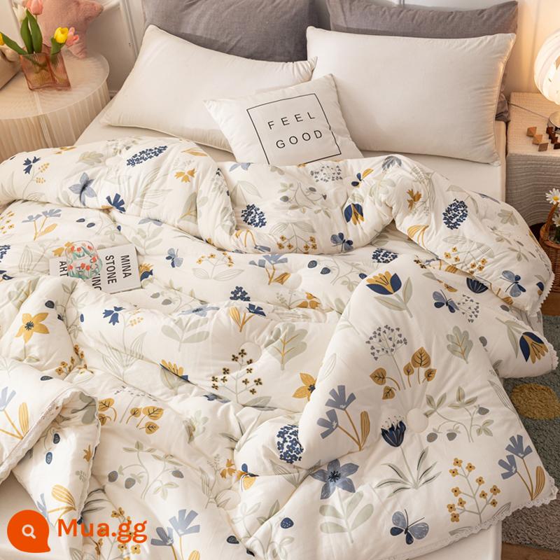 Có thể giặt bằng máy mùa hè mát mẻ mùa hè trẻ em đơn lụa cotton không gian lõi chăn mùa xuân và mùa thu điều hòa không khí chăn mỏng cho tất cả các mùa - Bông lụa lông vũ dệt kim DCJ Blue Silver Flower-Class A