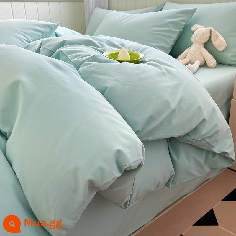 Dày Cotton Chải Giường Bốn Món 100 Cotton Ins Phong Cách Đơn Giản Chăn Ga Gối Ký Túc Xá Bộ 3 Bộ Chăn Ga Gối Chần Gòn - Lice xanh biển [loại A dành cho bà mẹ và trẻ sơ sinh loại 100 cotton dày chải]