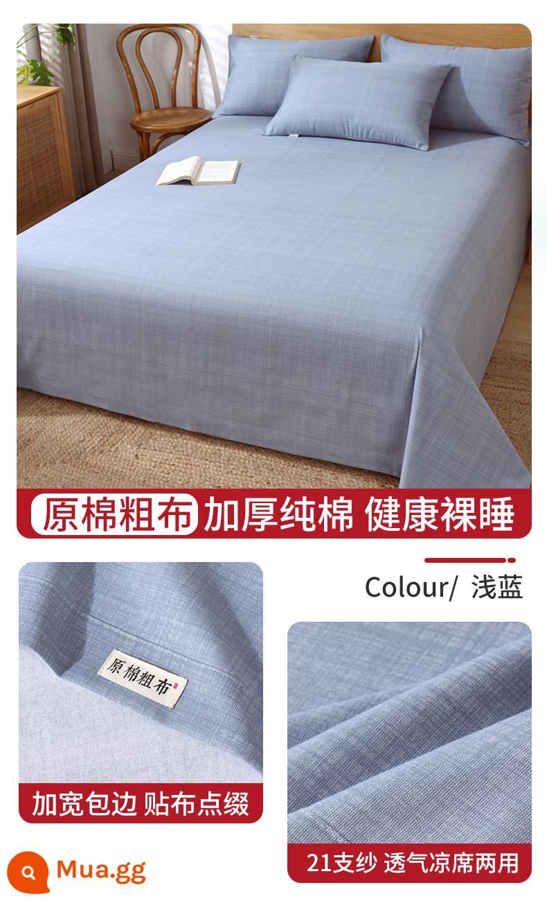 Bông cũ vải thô ga trải giường một mảnh 100 cotton màu đơn vải lanh bông vải lanh ký túc xá chăn vỏ gối đơn 2 bộ ba mảnh - CW màu xanh nhạt