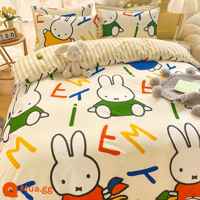 Công Chúa Disney Giường Cotton Nguyên Chất Bộ 4 Bộ 100 Cotton Chăn Ga Gối Trẻ Em Ký Túc Xá 3 Mảnh Ga Giường Nữ Vỏ Chăn 4 - MC Miffy thích học hỏi