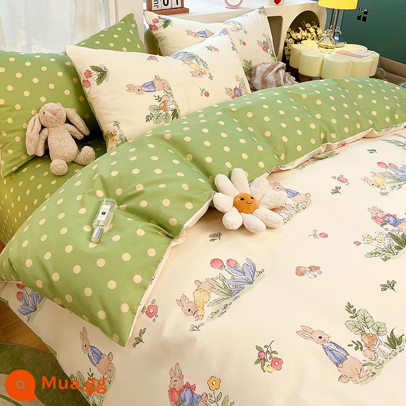 Công Chúa Disney Giường Cotton Nguyên Chất Bộ 4 Bộ 100 Cotton Chăn Ga Gối Trẻ Em Ký Túc Xá 3 Mảnh Ga Giường Nữ Vỏ Chăn 4 - J Vườn Thỏ