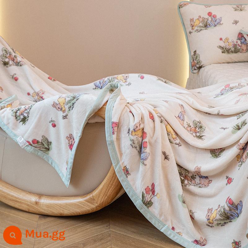 Sữa chăn lông cừu ngủ trưa khăn choàng văn phòng mỏng điều hòa bao chăn san hô flannel sofa nhỏ chăn giường - J Garden Rabbit [lông tơ bó sát, thân thiện với làn da và ấm áp]