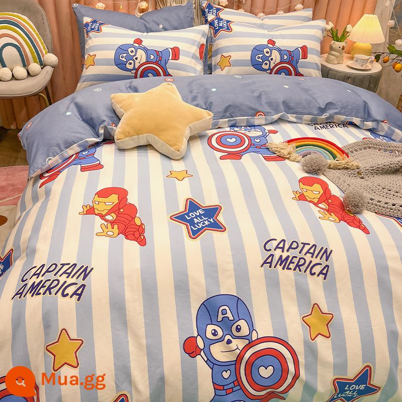 Bộ bốn mảnh giường cotton Disney 100 cotton Bộ đồ giường trẻ em ký túc xá Bộ ba mảnh chăn ga gối nam được trang bị tấm 4 - Đội J dễ thương