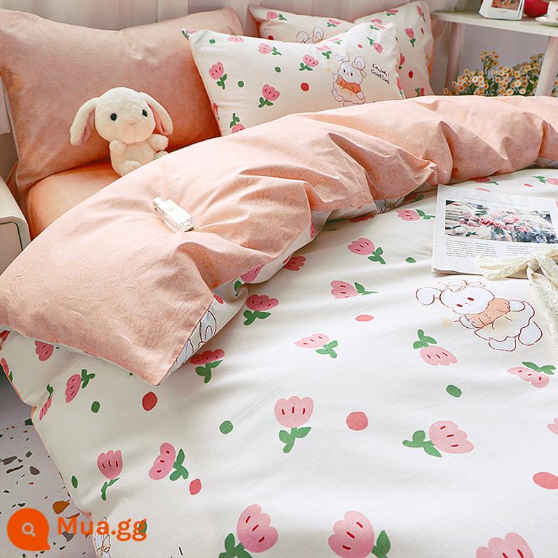 Cotton nguyên chất vỏ chăn đơn mảnh 100 cotton đơn 150x200 trẻ em 1.5 chăn ký túc xá giường vỏ chăn 200x230 - MC Thỏ Hồng