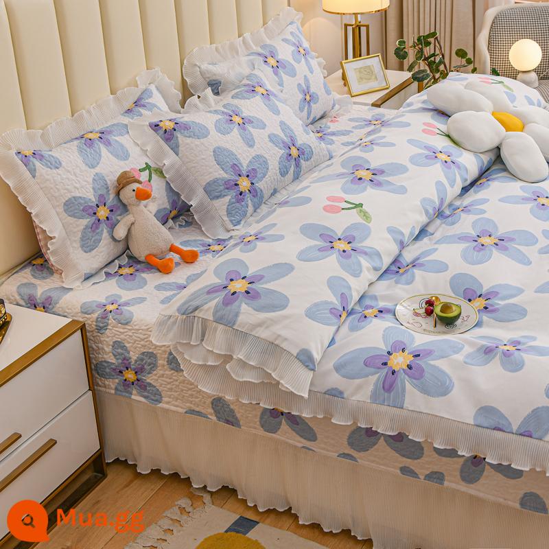 Phong Cách Công Chúa Giường 100 Cotton Bộ 4 Món Cotton Nguyên Chất Cao Cấp Trải Giường Bộ Chăn Ga Gối 2022 Mới Chấm Bi Vỏ Chăn 4 - ZS Huiyalan