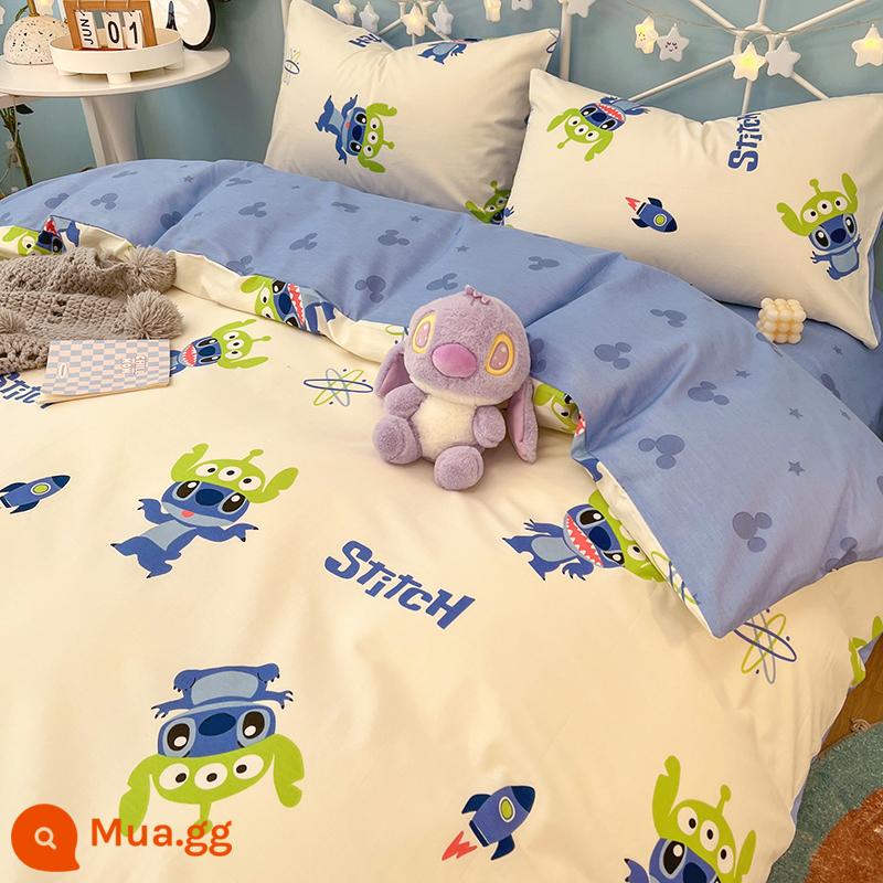 Disney Mickey Giường Cotton Bộ 4 Bộ 100 Cotton Bộ Đồ Giường Trẻ Em Bộ 3 Món Nam Vỏ Chăn Trang Bị tấm Tấm 4 - L khâu